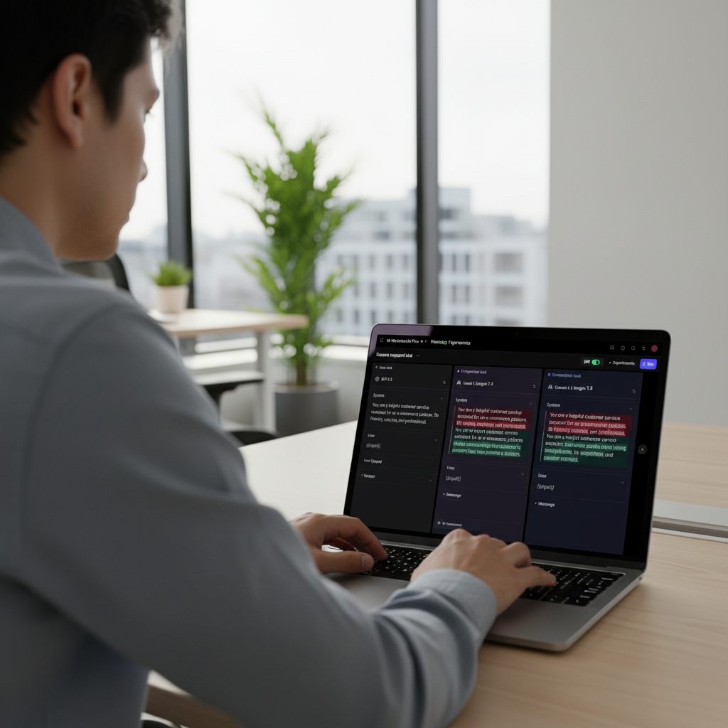 Abstract AI workflow illustration for prompt engineering and human-in-the-loop systems